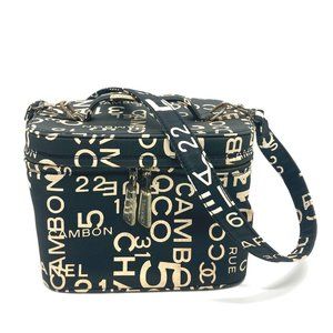 CHANEL Bi-Cea Line Logo Vanity Bag, Cosmetic 2-Way Shoulder Bag/Handbag, Cott...